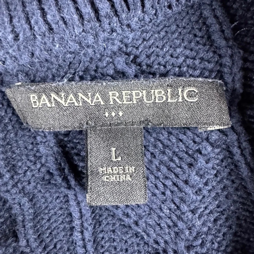 Banana Republic Cardigan Men Large Blue Excellent Cable Knit Shawl Collar 980792